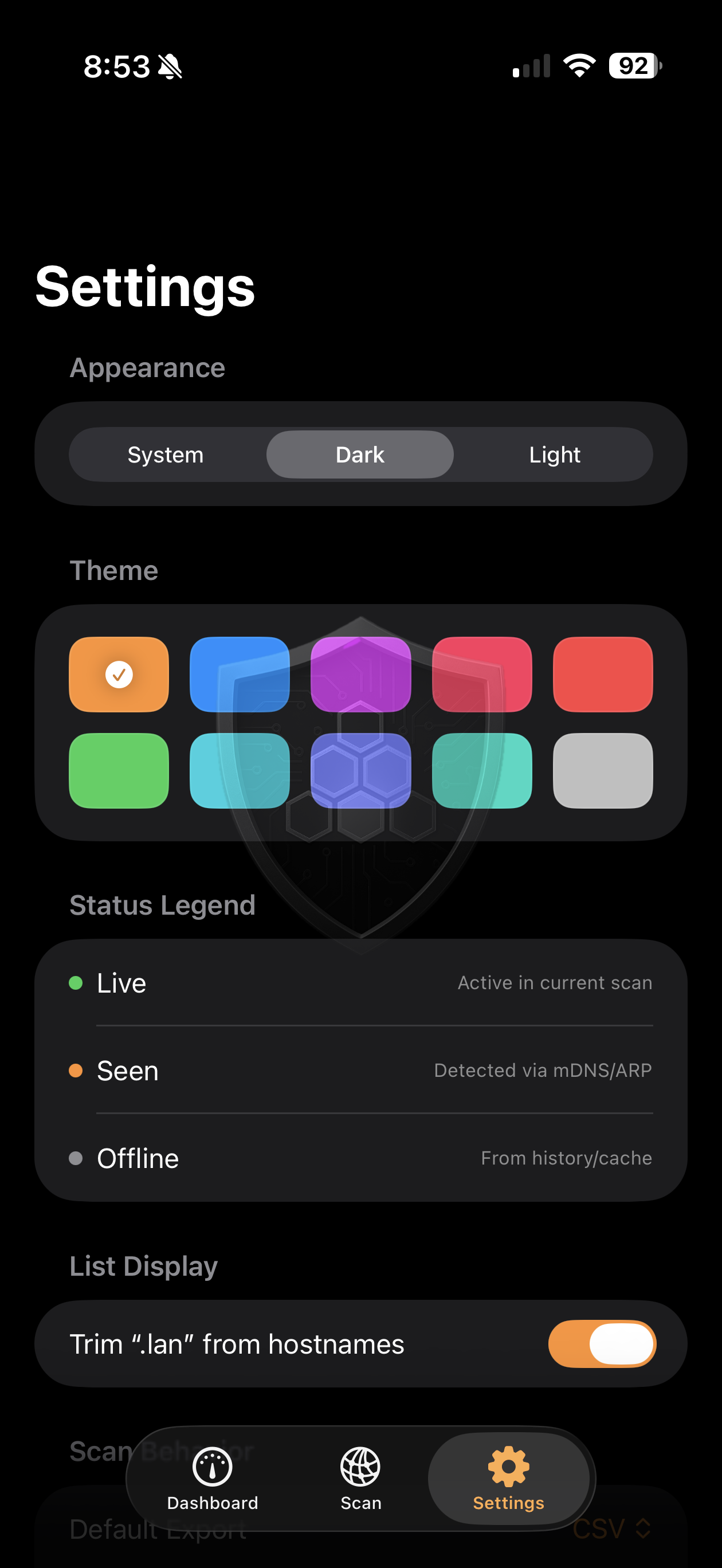 ScanLan settings view